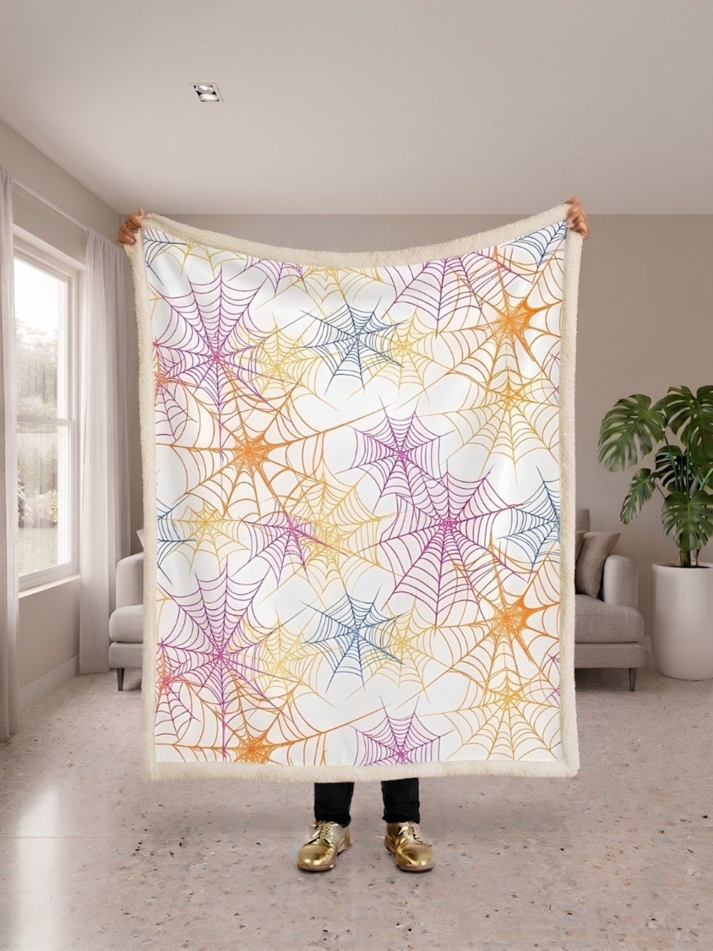 Holiday Spiderweb Sherpa Throw Blanket - Multicolor